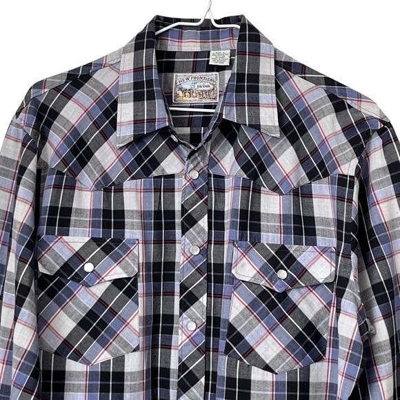 New Frontiers by Big Yank Country Western Plaid Shirt with Pearl Snap Buttons - Picture 3 of 12